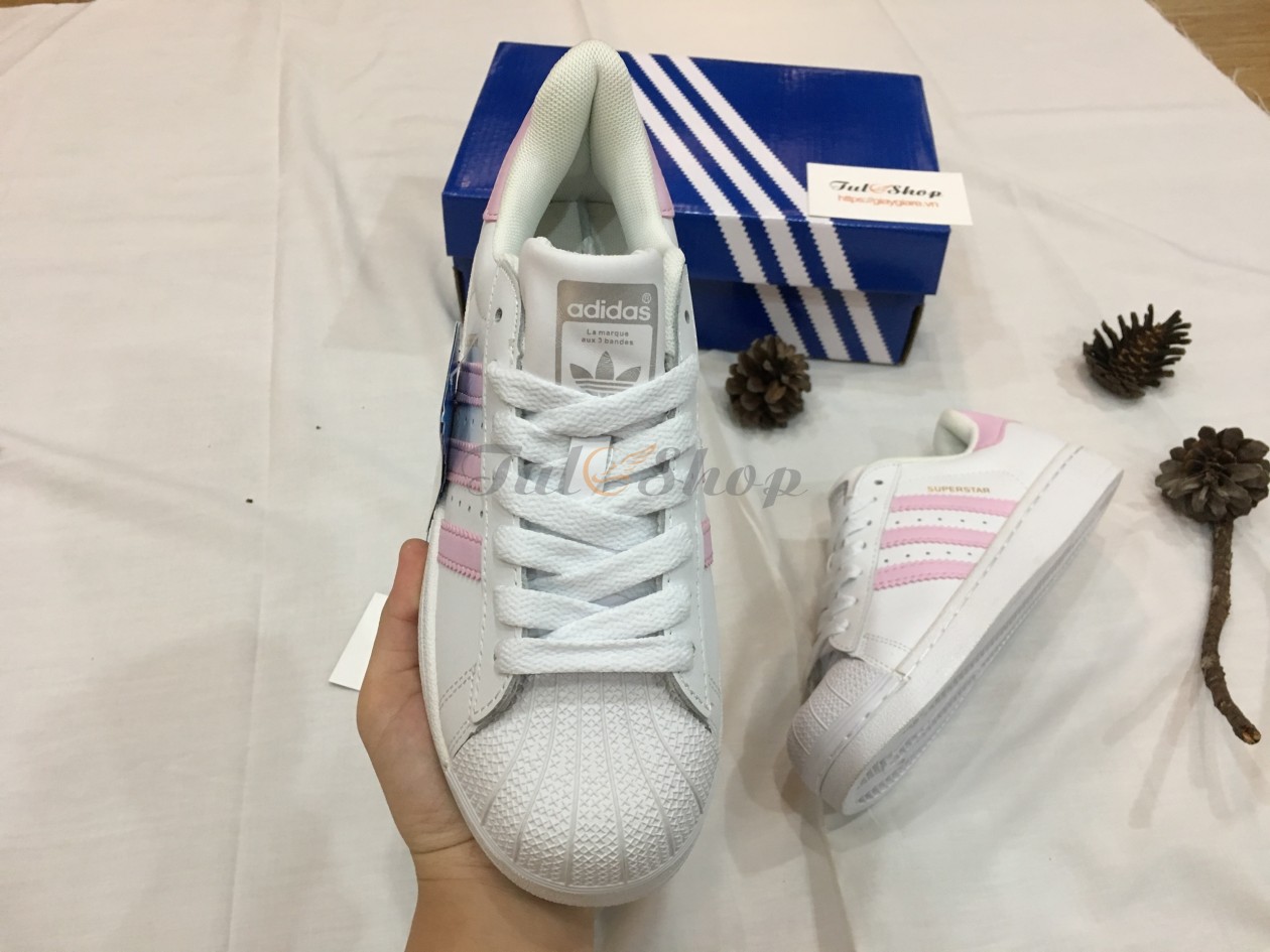 Adidas Super Star Trắng Sọc Hồng Nữ