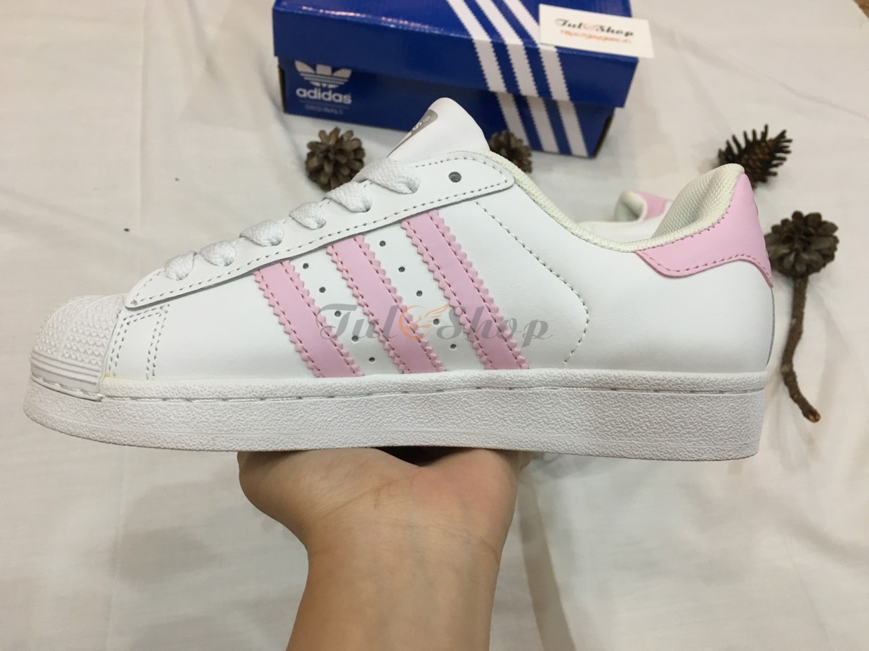 Adidas Super Star Trắng Sọc Hồng Nữ