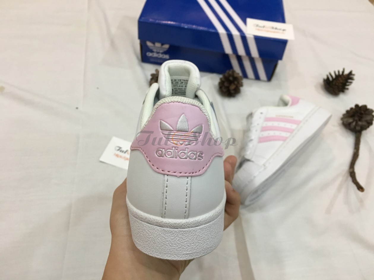 Adidas Super Star Trắng Sọc Hồng Nữ
