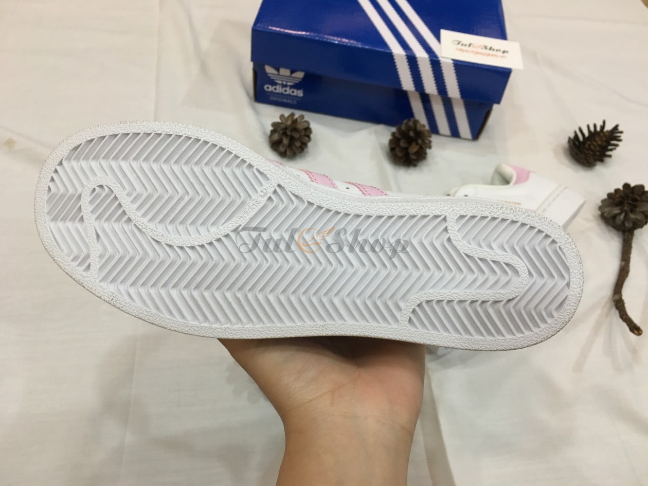 Adidas Super Star Trắng Sọc Hồng Nữ
