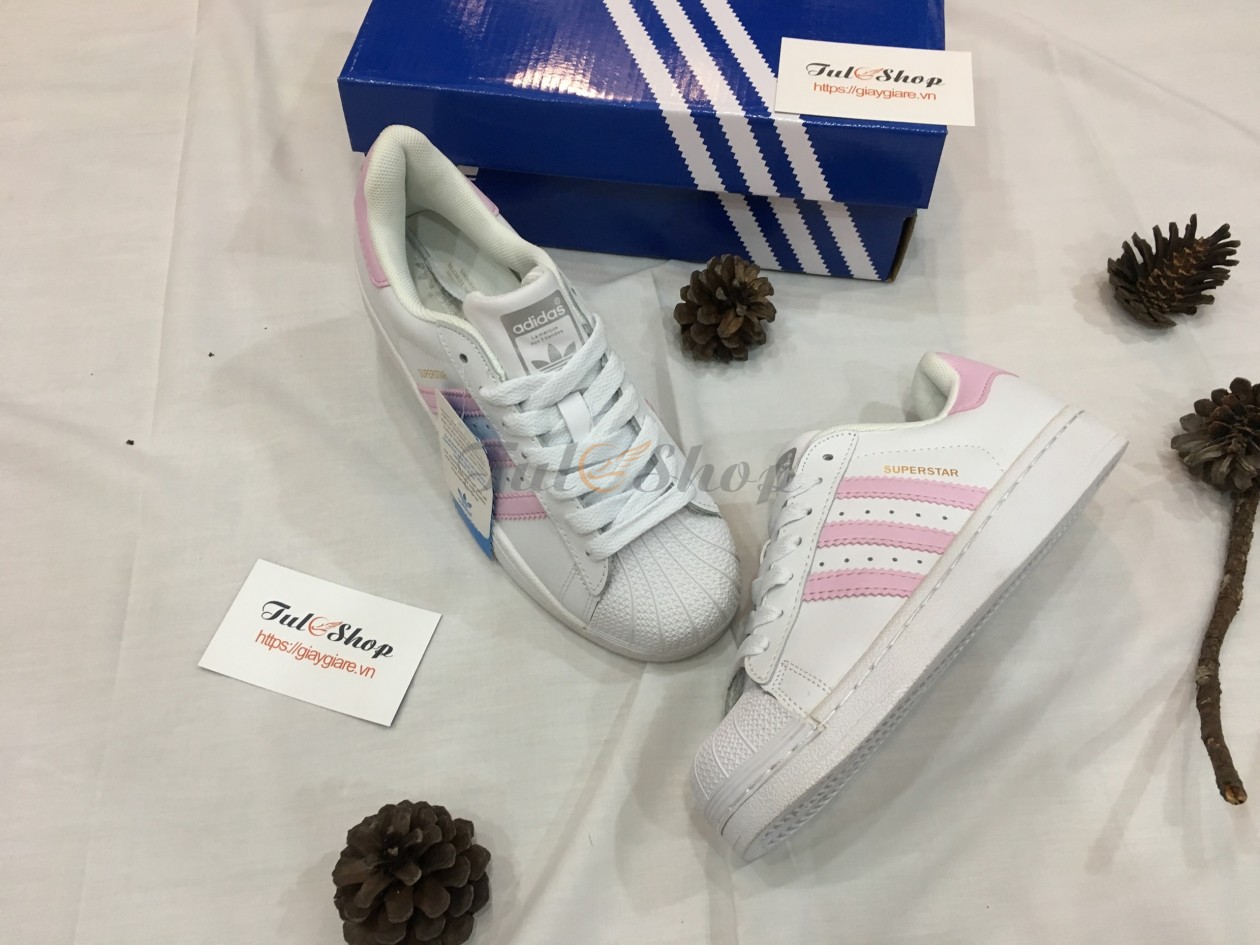 Adidas Super Star Trắng Sọc Hồng Nữ
