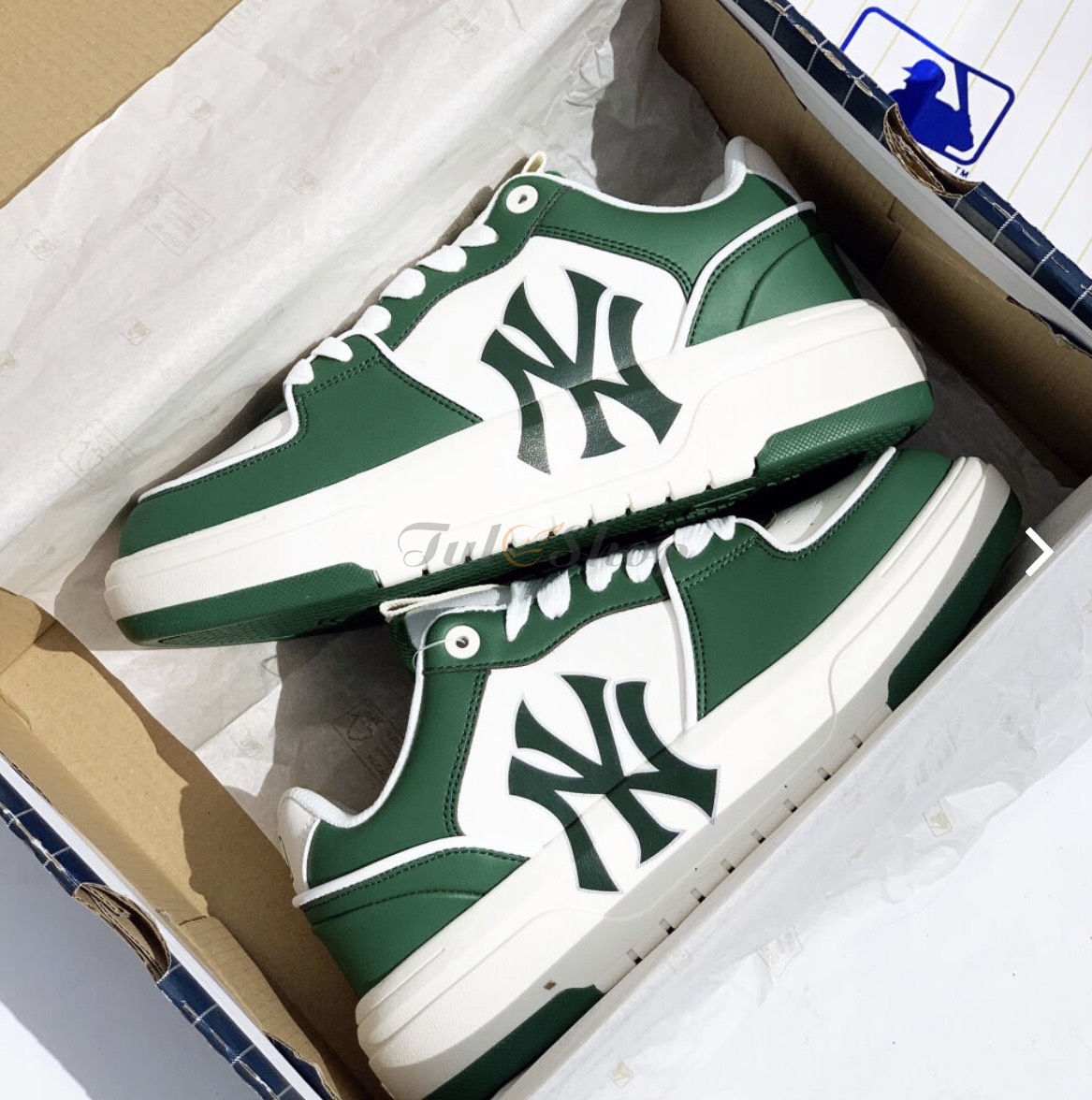 Giày MLB Chunky Liner New York Yankees White Green 3ASXCA12N50GNS   Sneaker Daily