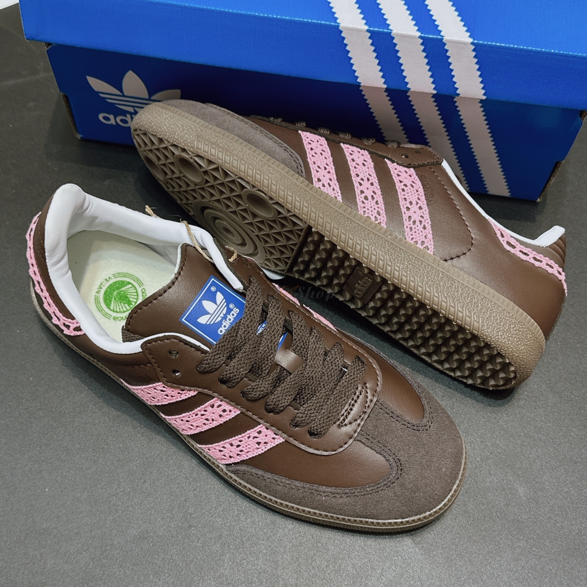 Adidas Samba OG Vegan Brown Pink Stripes