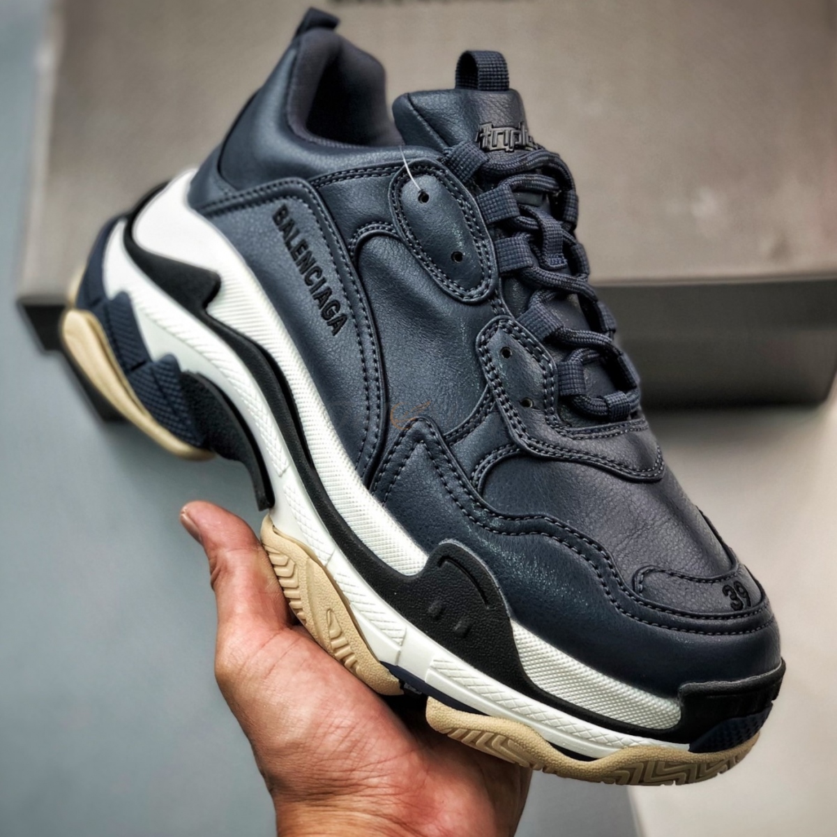 Balenciaga Triple S Leather Black White