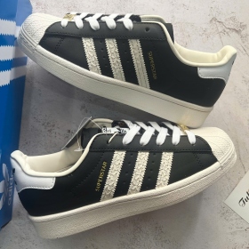Adidas Superstar Black Gold Tripes White Pattern