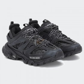 Balenciaga Leather Men's Glow Track Sneakers in Black for
